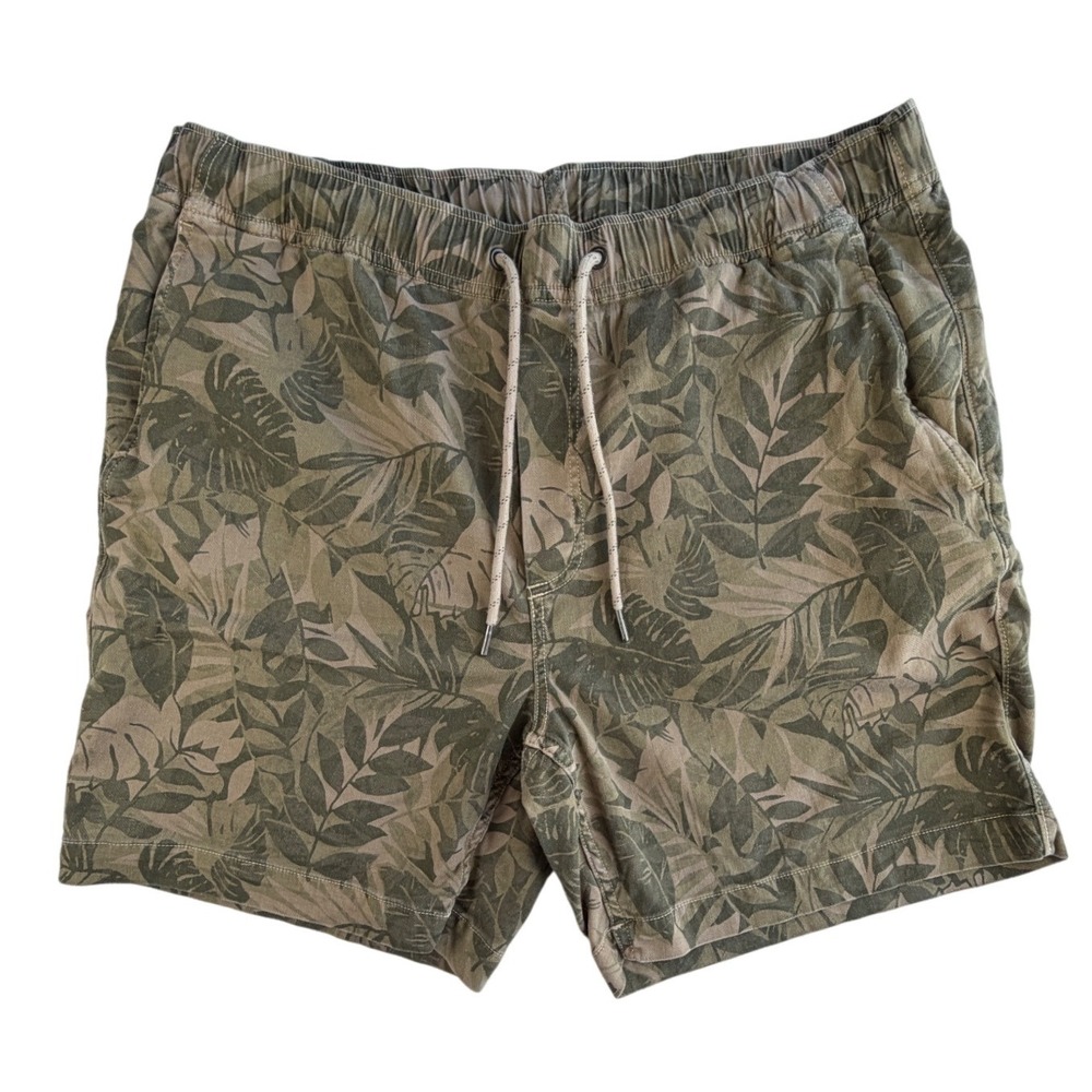 Faherty Brand Mens Tropical Leaf Print‎ Shorts Olive Green Khaki Size L